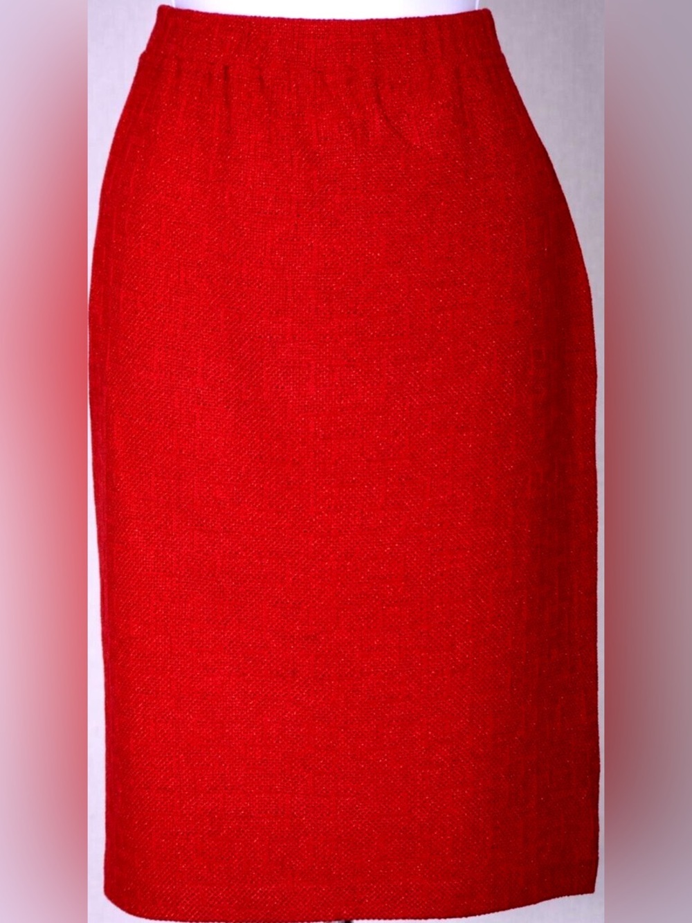 ST. JOHN Evening Santana Knit Tweed Red Metallic Shimmer Skirt (127)